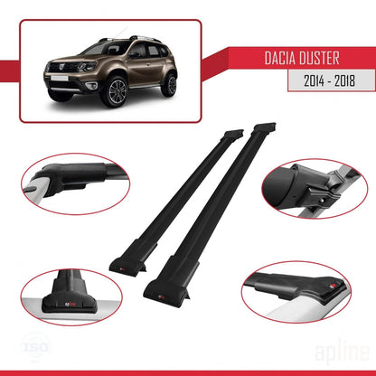 Compatible with Dacia Duster (HS) Post-Facelift 2014-2017 Fly Model Car Roof Rack Cross Bar Black Aluminium 2 Bars