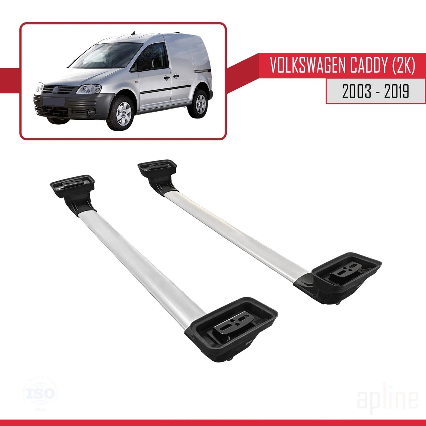 Compatible with Volkswagen Caddy (2K) 2003-2019 ACE-3 Car Roof Rack Cross Bar Grey Aluminium 2 Bars