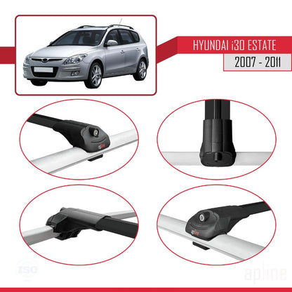 Compatible with Hyundai i30 (FD) SW 2007-2011 ACE-1 Car Roof Rack Cross Bar Black Aluminium 3 Bars