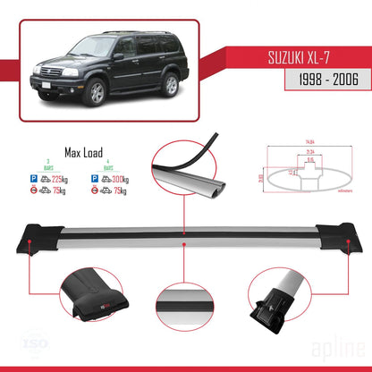 Compatible with Suzuki XL-7 1998-2006 Fly Model Car Roof Rack Cross Bar Grey Aluminium 3 Bars