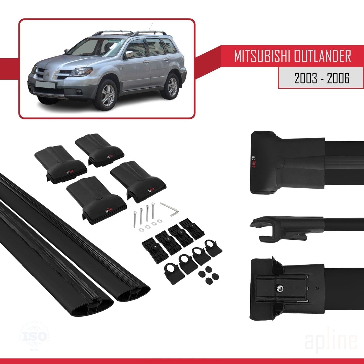 Compatible with Mitsubishi Outlander 2004-2006 Fly Model Car Roof Rack Cross Bar Black Aluminium 2 Bars