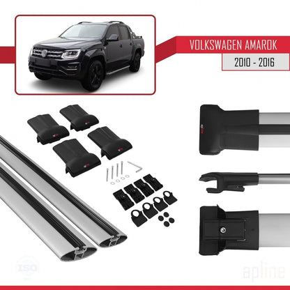 Compatible with Volkswagen Amarok (2F) Pre-Facelift 2010-2016 Fly Model Car Roof Rack Cross Bar Grey Aluminium 2 Bars