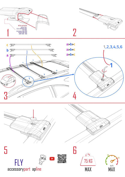 Compatible with Mercedes Vaneo (W414) 2002-2005 FLY Model Car Roof Rack Cross Bar Grey Aluminium 3 Bars