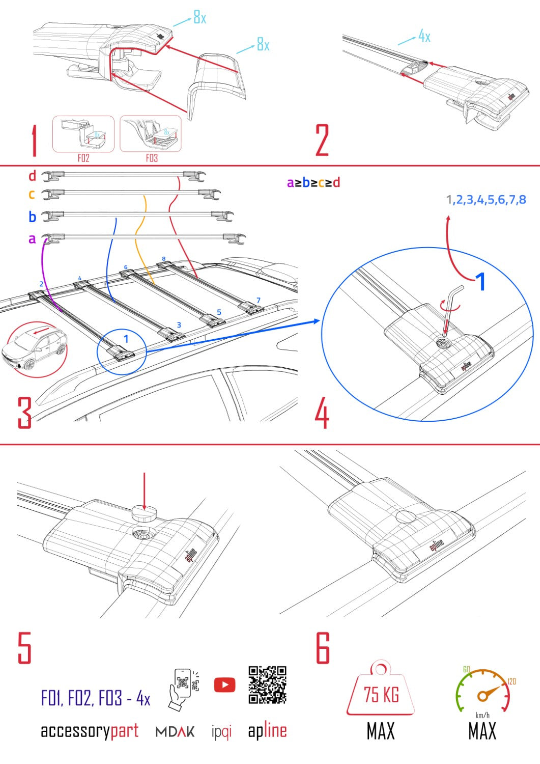 Compatible with Fiat Fiorino 3 2008-2025 FLY Model Car Roof Rack Cross Bar Grey Aluminium 4 Bars