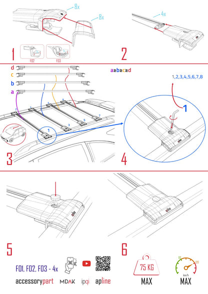 Compatible with Fiat Fiorino 3 2008-2025 FLY Model Car Roof Rack Cross Bar Grey Aluminium 4 Bars