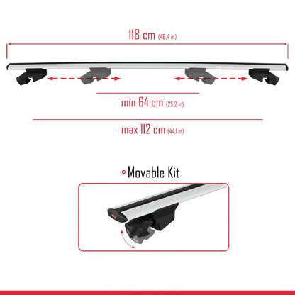 Compatible with Audi A3 Sportback (8V) 2013-2020 HOOK Model Roof Rack Gray 2 Aluminium Bars