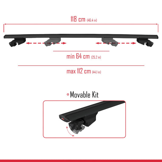 Compatible with Volkswagen T-Cross (C11) 2019-2025 HOOK Model Car Roof Rack Cross Bar Black Aluminium 2 Bars