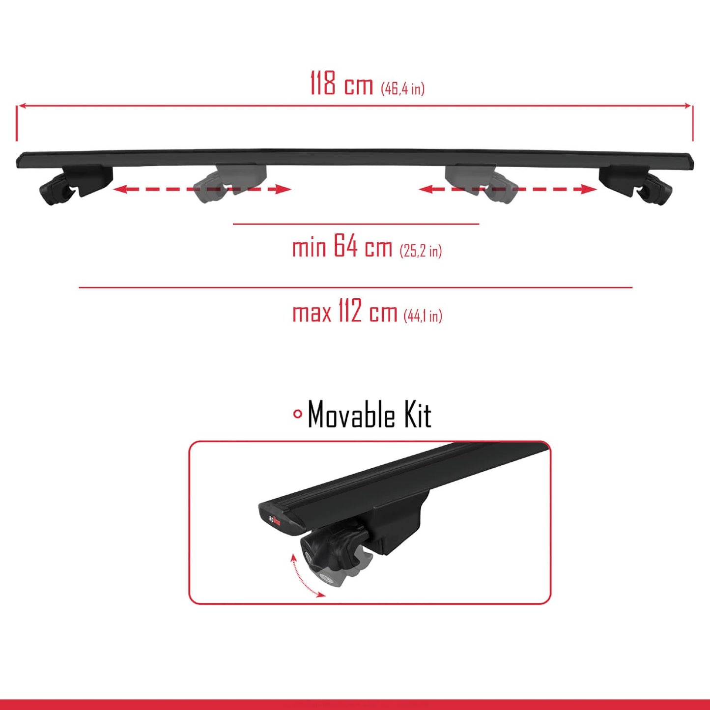 Compatible with Audi A3 (8PA) Sportback 2004-2012 HOOK Model Roof Rack Black 2 Aluminium Bars