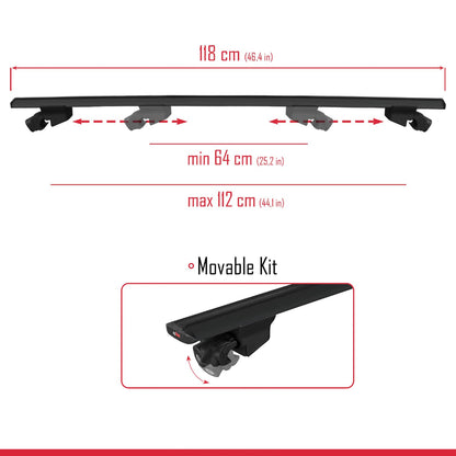 Compatible with Audi A3 (8PA) Sportback 2004-2012 HOOK Model Roof Rack Black 2 Aluminium Bars
