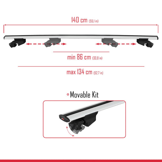 Compatible with Porsche Macan (95B) 2014-2024 HOOK Model Car Roof Rack Cross Bar Gray Aluminium 2 Bars