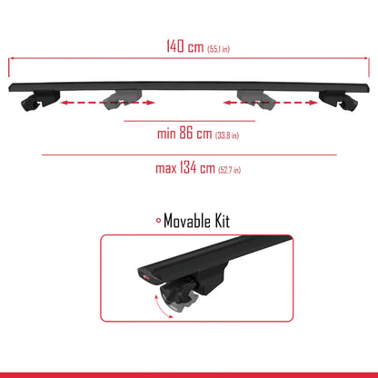 Compatible with Volkswagen Touareg 3 (CR) 2019-2025 HOOK Model Car Roof Rack Cross Bar Black Aluminium 2 Bars