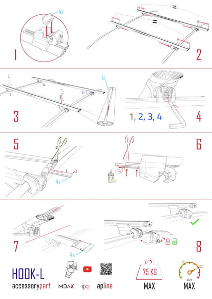Compatible with Land Rover Defender 2020-2025 HOOK Model Car Roof Rack Cross Bar Grey Aluminium 2 Bars