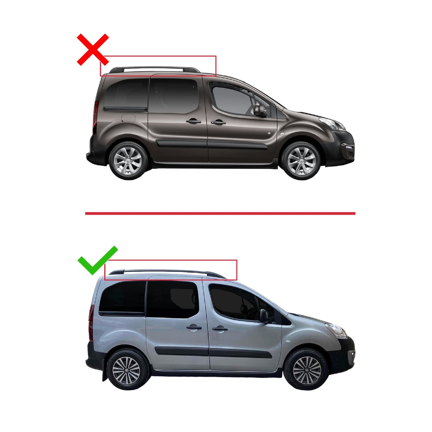 Compatible with Peugeot Partner 2 Tepee 2008-2018 FLY Model Car Roof Rack Cross Bar Black Aluminium 3 Bars